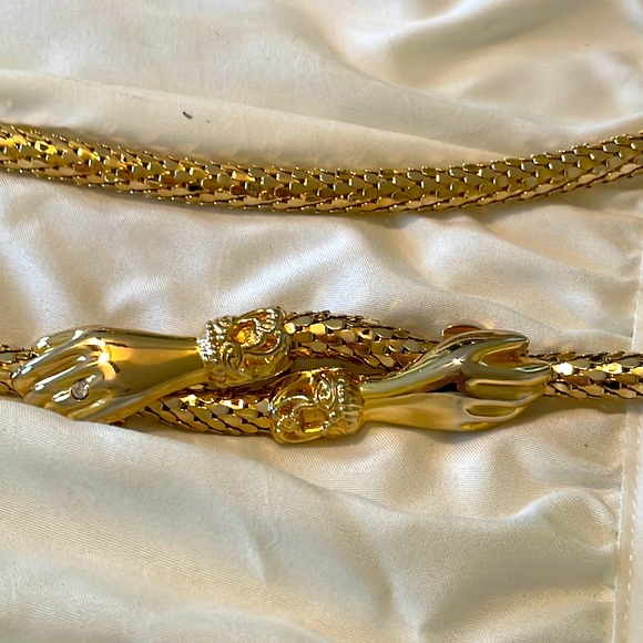 DL Auld Co. Accessories - 1980s Gold Mesh Belt or Necklace w/ Gold Hands by DL Auld Co., Stamped
